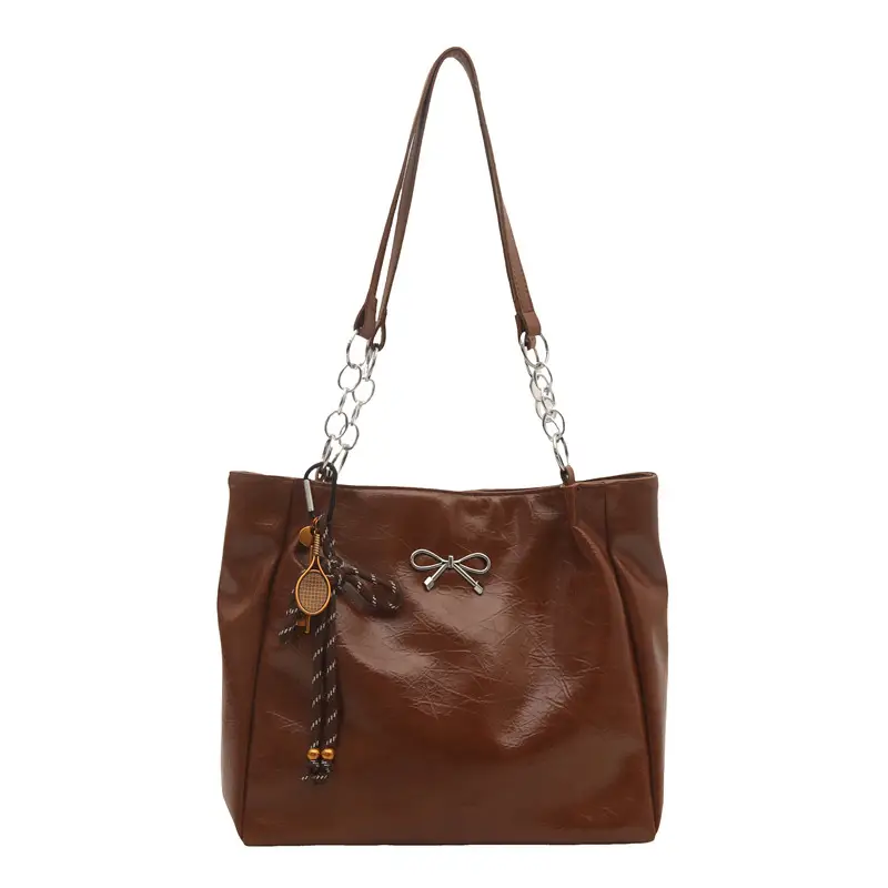 Brown Leather Chain Tote Bag for Women 2025 - Image 4