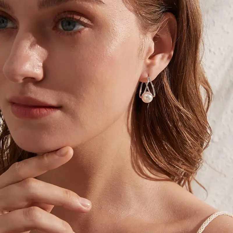 Electroplated Pearl Earrings for Women, Simple Design - Image 3
