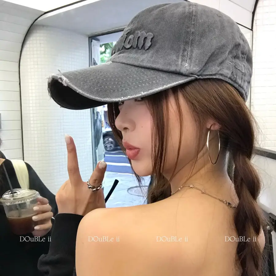 Women Distressed Baseball Cap Spring Autumn Double I - Image 6