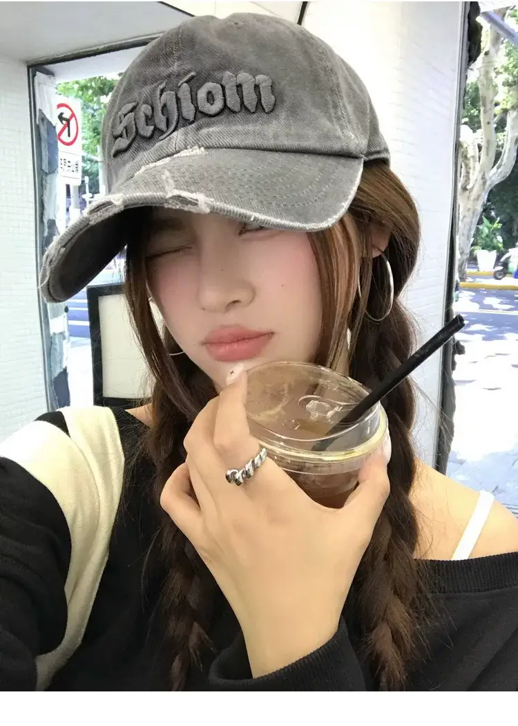 Women Distressed Baseball Cap Spring Autumn Double I — feature 14