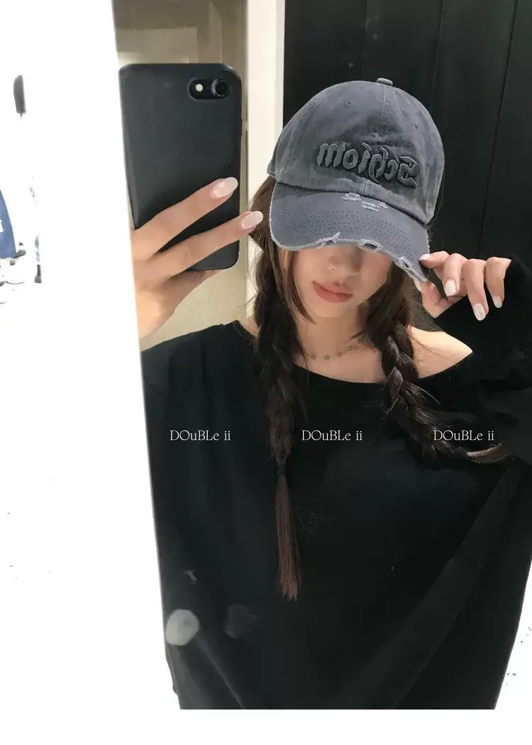 Women Distressed Baseball Cap Spring Autumn Double I — feature 4