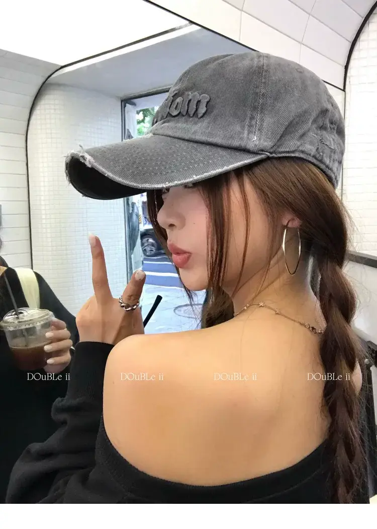 Women Distressed Baseball Cap Spring Autumn Double I — feature 6