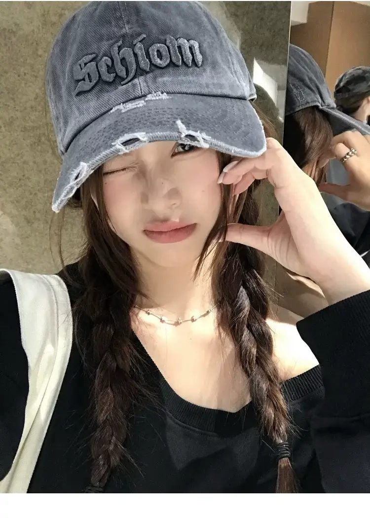 Women Distressed Baseball Cap Spring Autumn Double I — feature 7