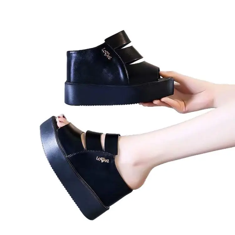 Sandals and Slippers Women's Summer Thick-soled Wedge Slippers Fish-toe Sandals 11cm Inner Height Women's Shoes Waterproof Platform Platform Platform Platform Bottom