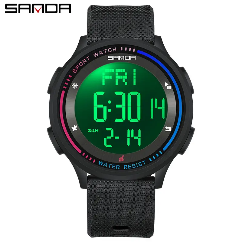 Sanda Digital Alarm Clock Watch Blue Silicone Strap - Image 19
