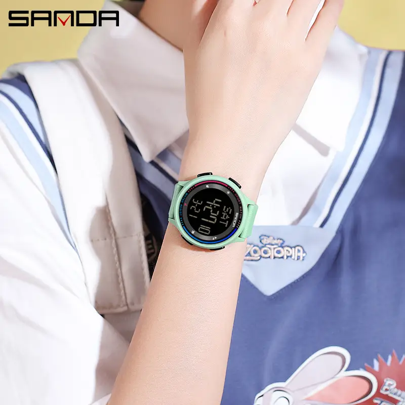 Sanda Digital Alarm Clock Watch Blue Silicone Strap - Image 20