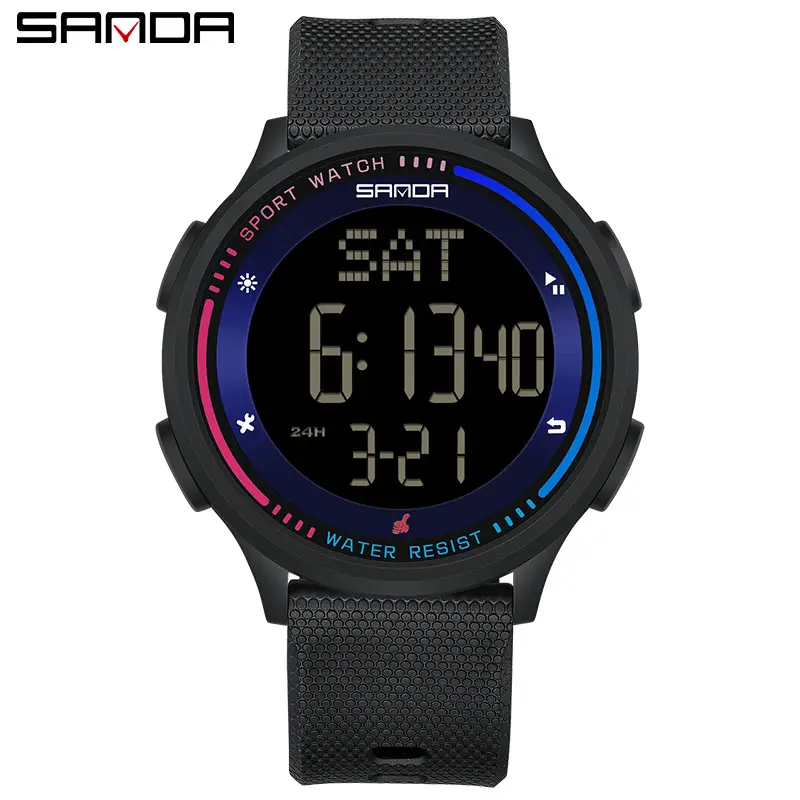 Sanda Digital Alarm Clock Watch Blue Silicone Strap - Image 3