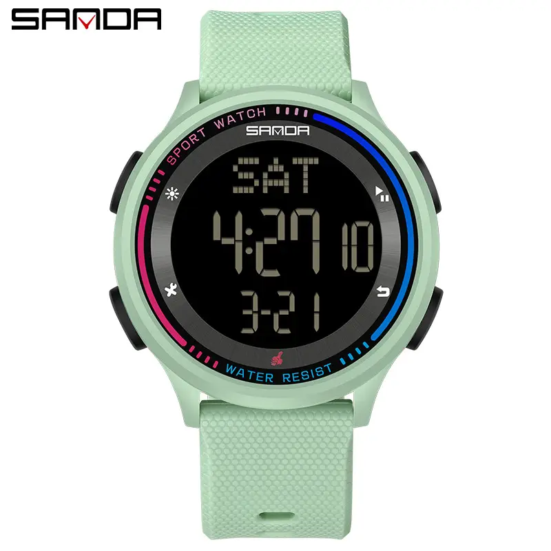 Sanda Digital Alarm Clock Watch Blue Silicone Strap - Image 5