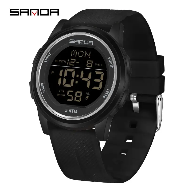 Sanda Digital Alarm Clock Watch Blue Silicone Strap - Image 8