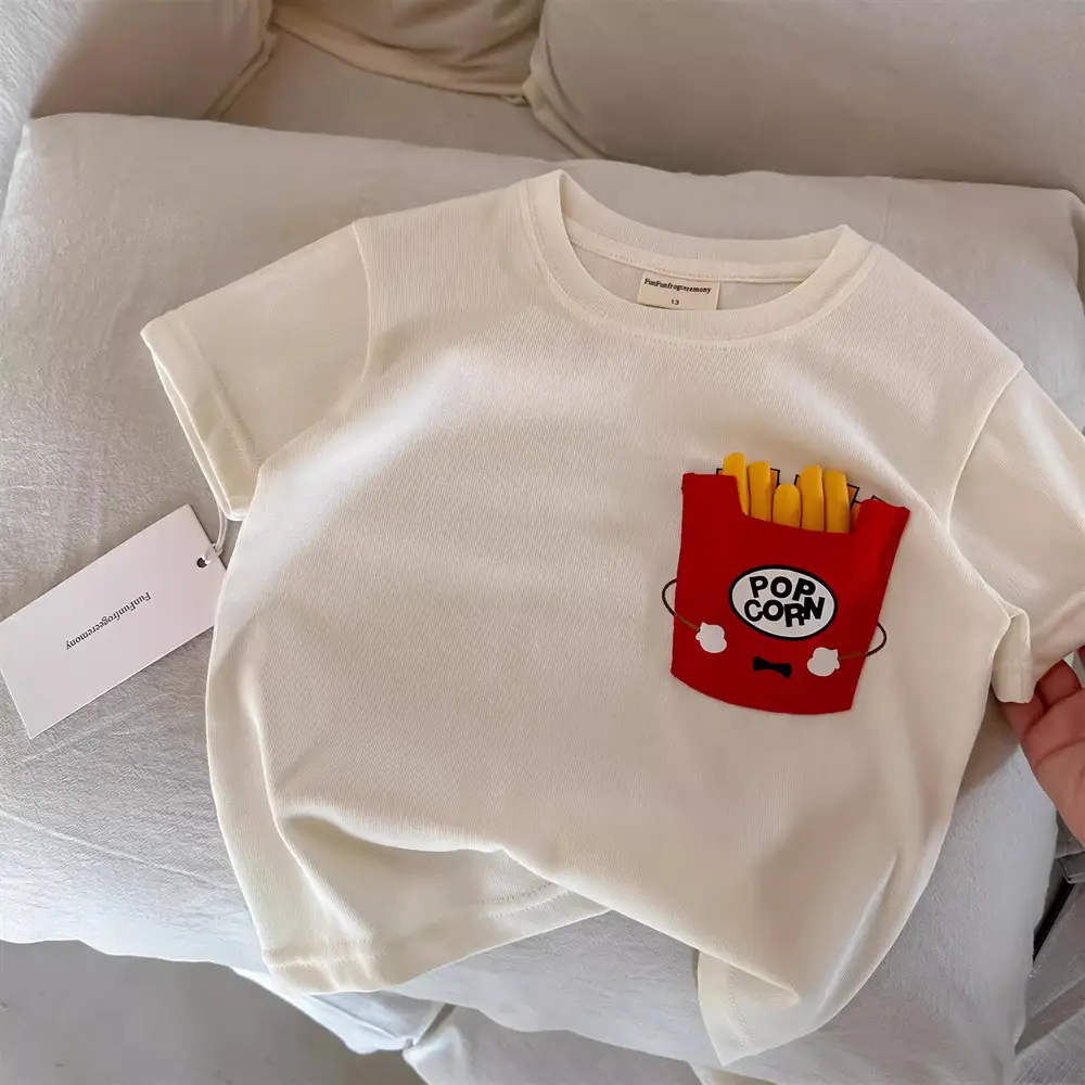 Children's Popcorn T-Shirt Cream 2025 Summer - Image 3