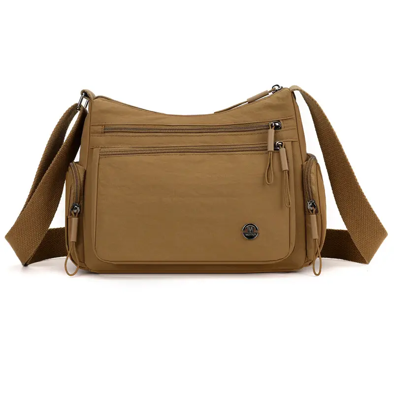 Women's Nylon Travel Crossbody Bag Brown Large Capacity