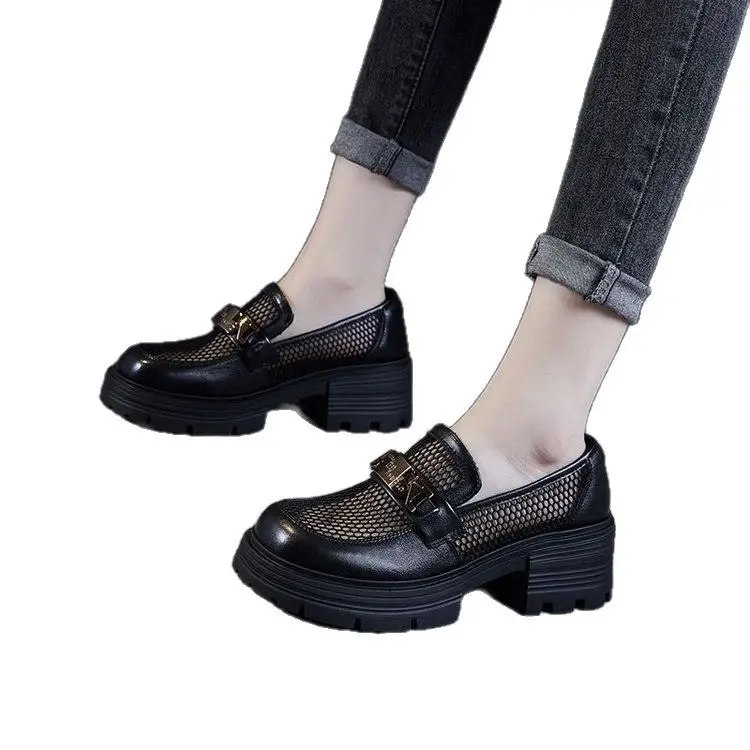 Mesh Thick-soled Loafers Women's 2025 New Women's Shoes Summer British Style Slip-on Shoes Hollow Single-layer Shoes - Image 6