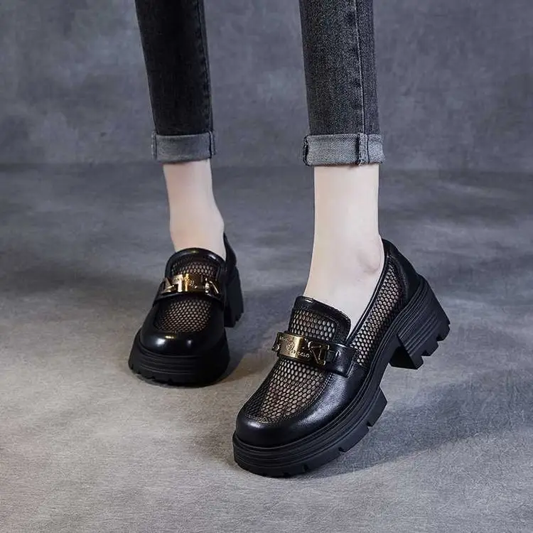 Mesh Thick-soled Loafers Women's 2025 New Women's Shoes Summer British Style Slip-on Shoes Hollow Single-layer Shoes — feature 10