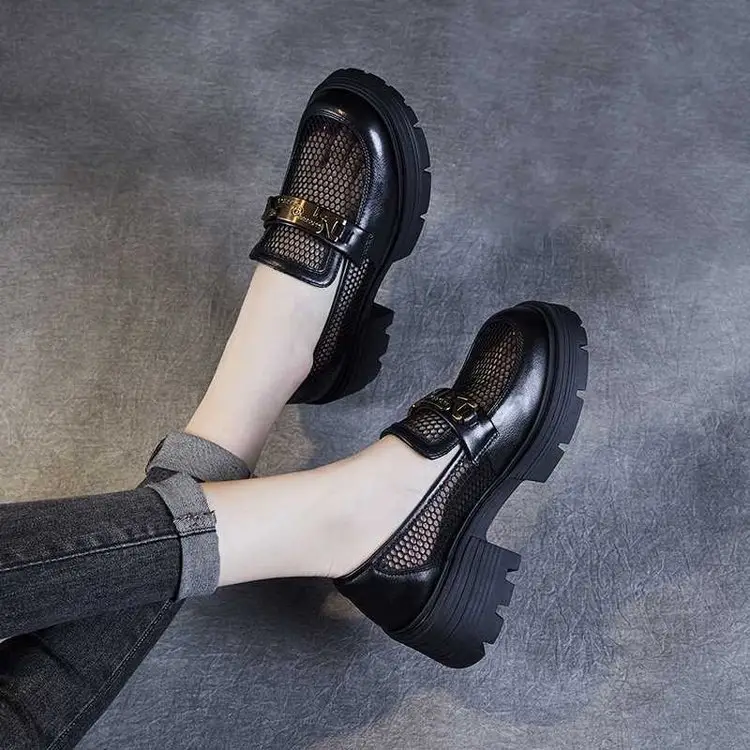 Mesh Thick-soled Loafers Women's 2025 New Women's Shoes Summer British Style Slip-on Shoes Hollow Single-layer Shoes — feature 11