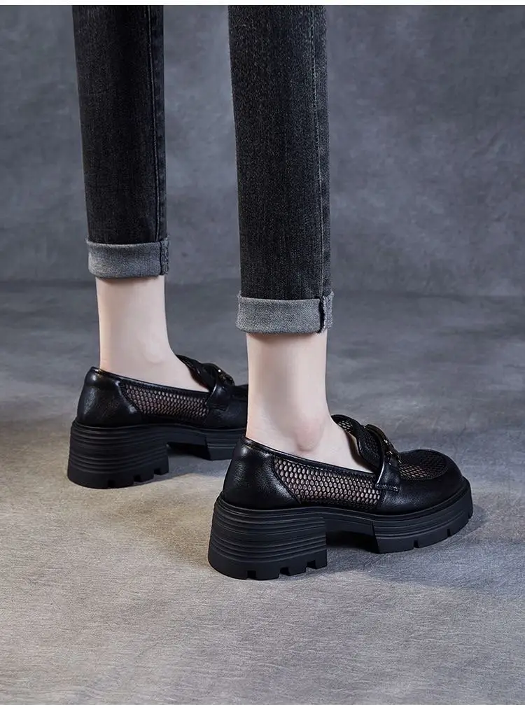 Mesh Thick-soled Loafers Women's 2025 New Women's Shoes Summer British Style Slip-on Shoes Hollow Single-layer Shoes — feature 8