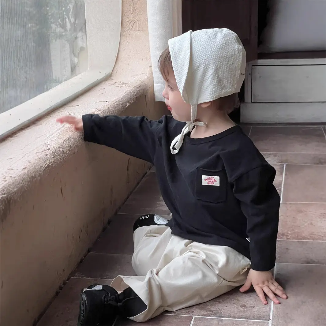 Kids Korean Style Autum T-Shirt Pants Set Black Beige — feature 6