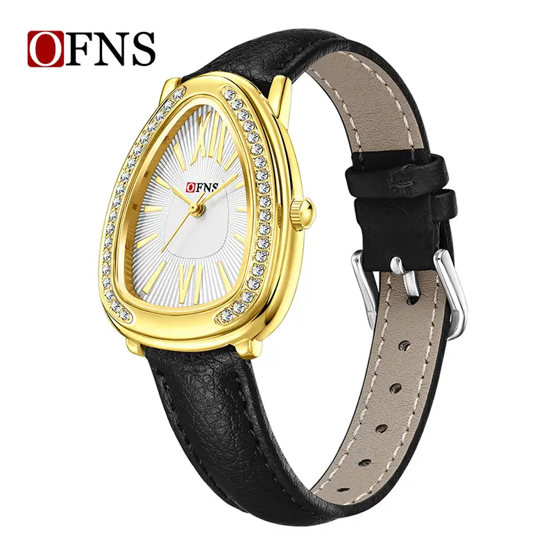 Women's Luxury Quartz Watch with Diamond Bezel and Black Belt - Image 9