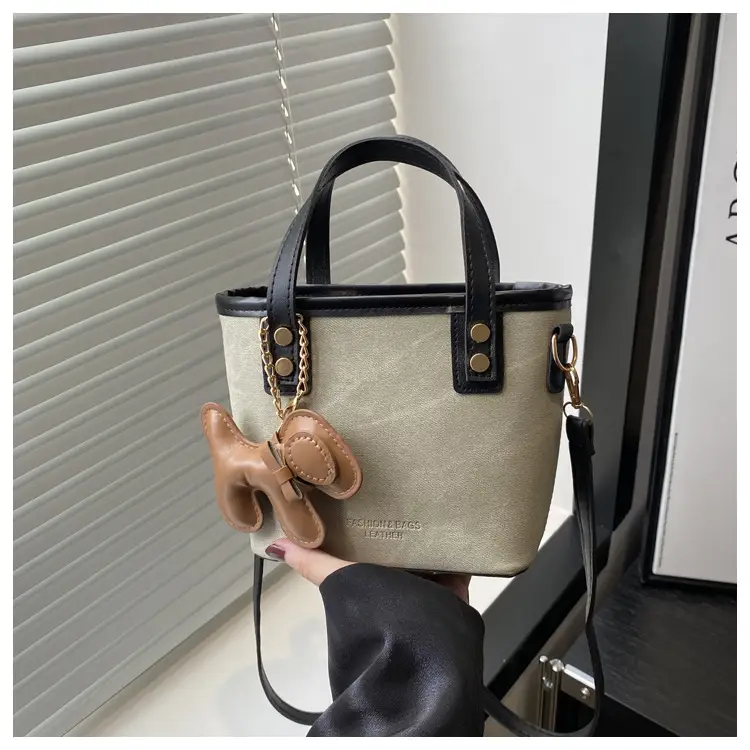 Women's Blue Denim Shoulder Bag with Brown Leather Handle & Crossbody Strap — feature 11