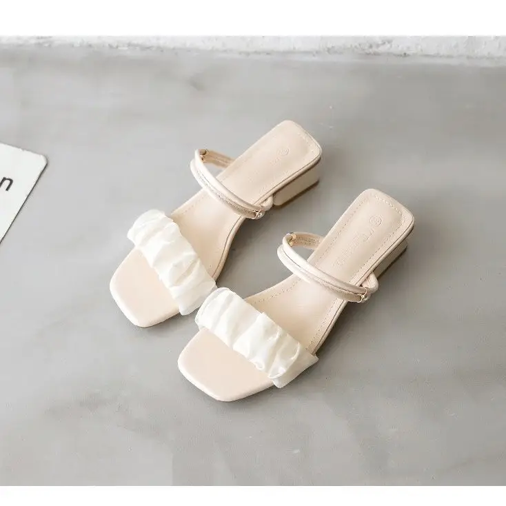 Fairy Style Sandals Women's Summer 2025 New Arrival Thick Heel Cyber Popular French Mid Heel High Heel Two-Wearing Sandals - Image 5