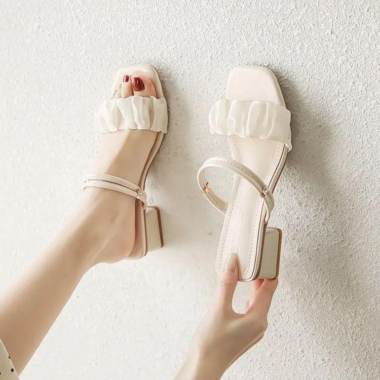 Fairy Style Sandals Women's Summer 2025 New Arrival Thick Heel Cyber Popular French Mid Heel High Heel Two-Wearing Sandals — feature 11