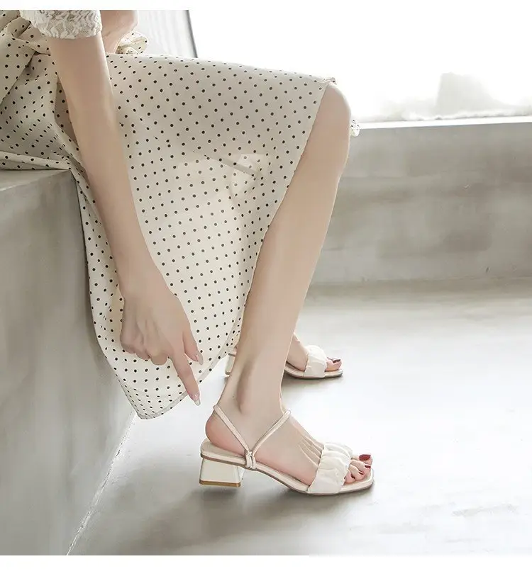 Fairy Style Sandals Women's Summer 2025 New Arrival Thick Heel Cyber Popular French Mid Heel High Heel Two-Wearing Sandals — feature 3