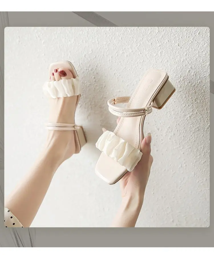 Fairy Style Sandals Women's Summer 2025 New Arrival Thick Heel Cyber Popular French Mid Heel High Heel Two-Wearing Sandals — feature 5