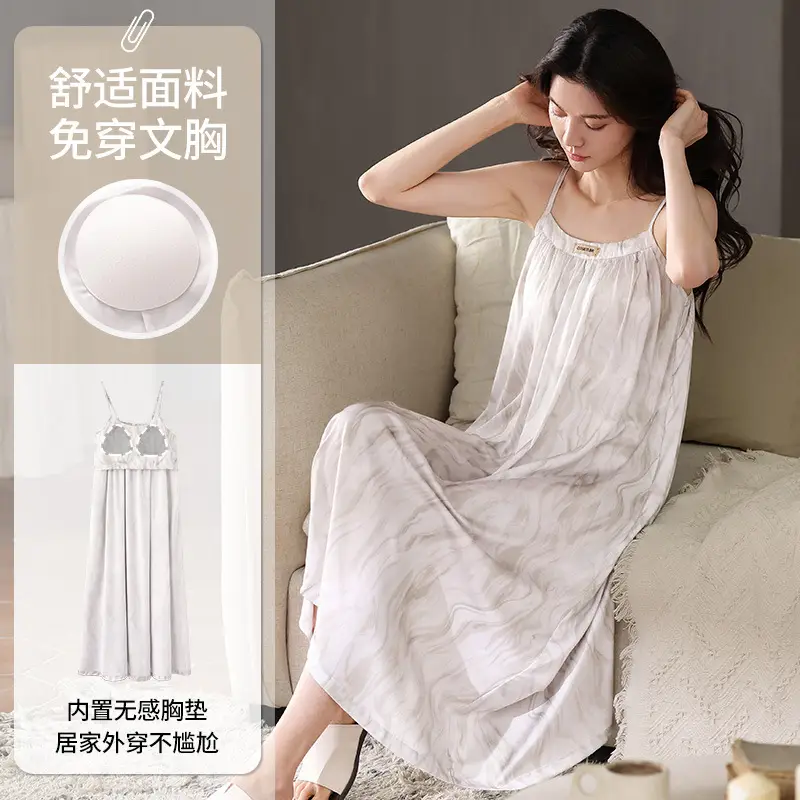 Chun Baifen Nightdress Women's Pajamas Summer Summer Ice Silk Camisole Summer High-end dress Retro Style