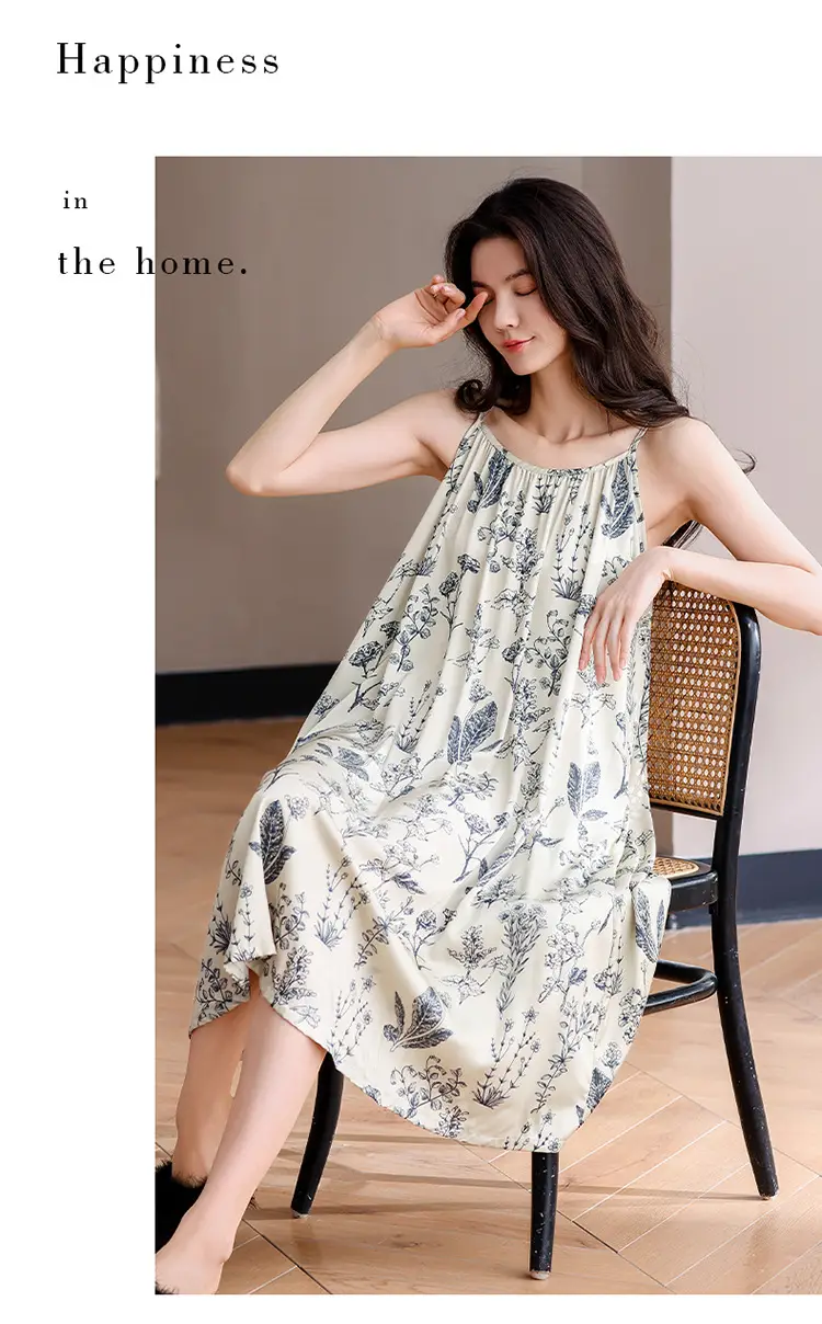 Chun Baifen Nightdress Women's Pajamas Summer Summer Ice Silk Camisole Summer High-end dress Retro Style — feature 11