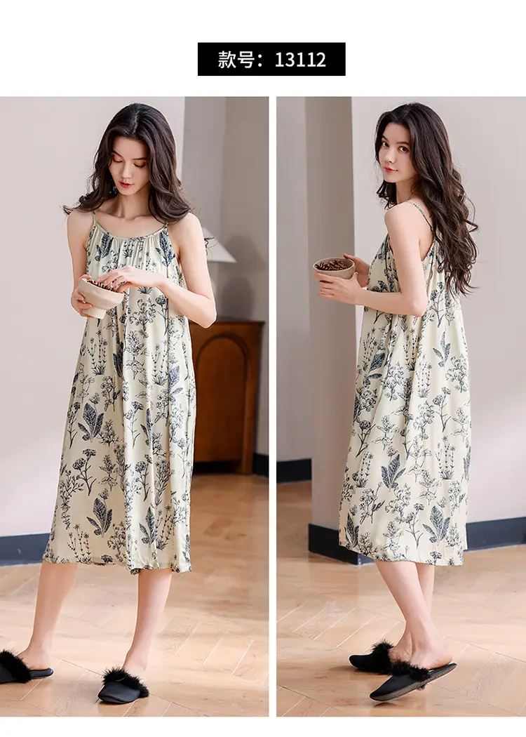 Chun Baifen Nightdress Women's Pajamas Summer Summer Ice Silk Camisole Summer High-end dress Retro Style — feature 12