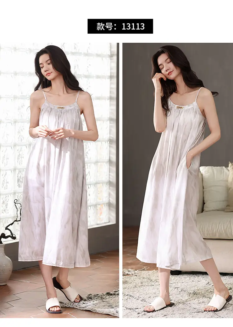 Chun Baifen Nightdress Women's Pajamas Summer Summer Ice Silk Camisole Summer High-end dress Retro Style — feature 18