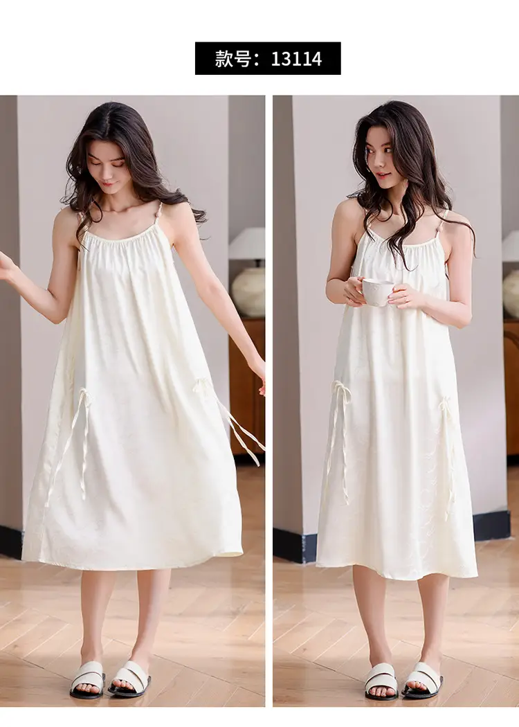 Chun Baifen Nightdress Women's Pajamas Summer Summer Ice Silk Camisole Summer High-end dress Retro Style — feature 19