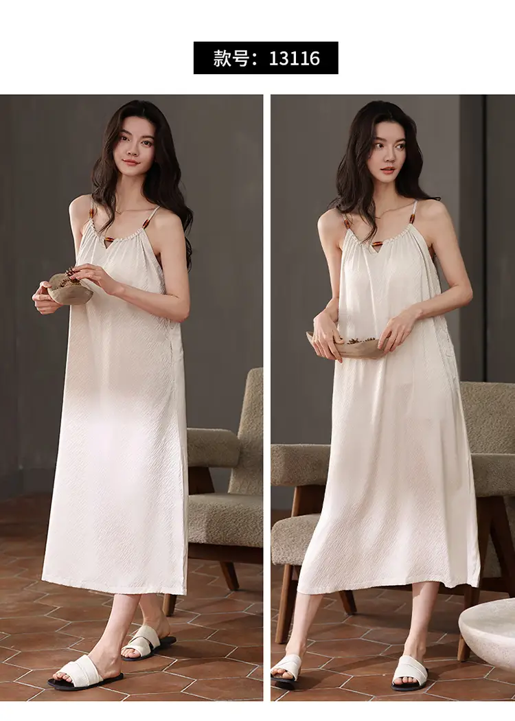 Chun Baifen Nightdress Women's Pajamas Summer Summer Ice Silk Camisole Summer High-end dress Retro Style — feature 21