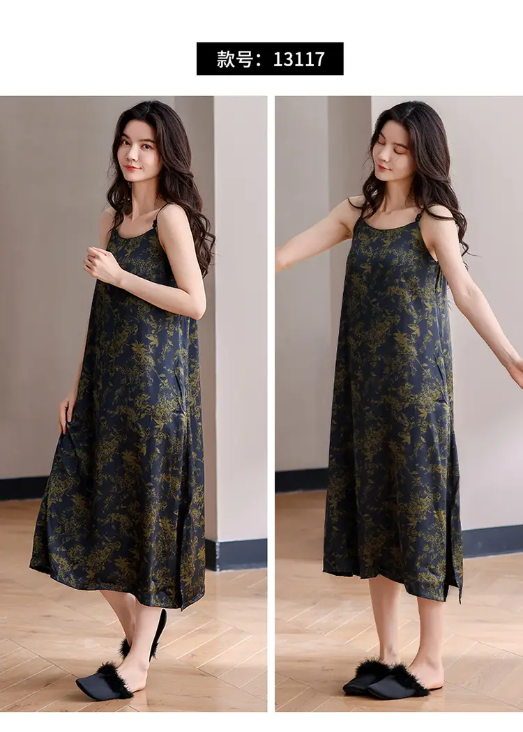Chun Baifen Nightdress Women's Pajamas Summer Summer Ice Silk Camisole Summer High-end dress Retro Style — feature 22