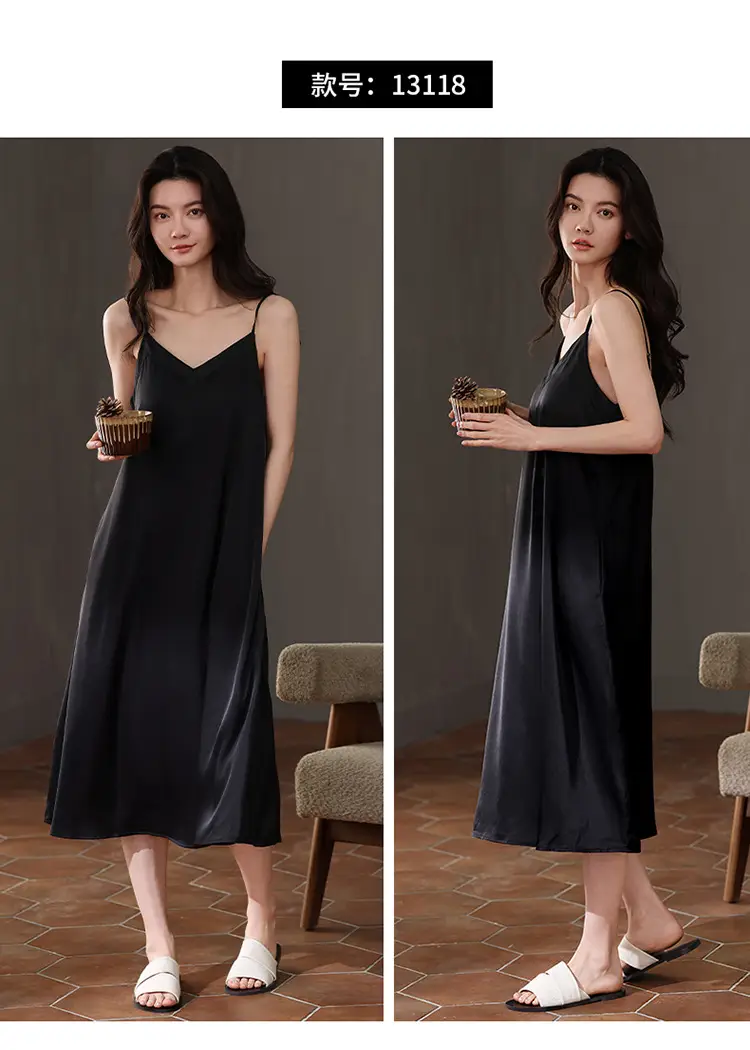 Chun Baifen Nightdress Women's Pajamas Summer Summer Ice Silk Camisole Summer High-end dress Retro Style — feature 23