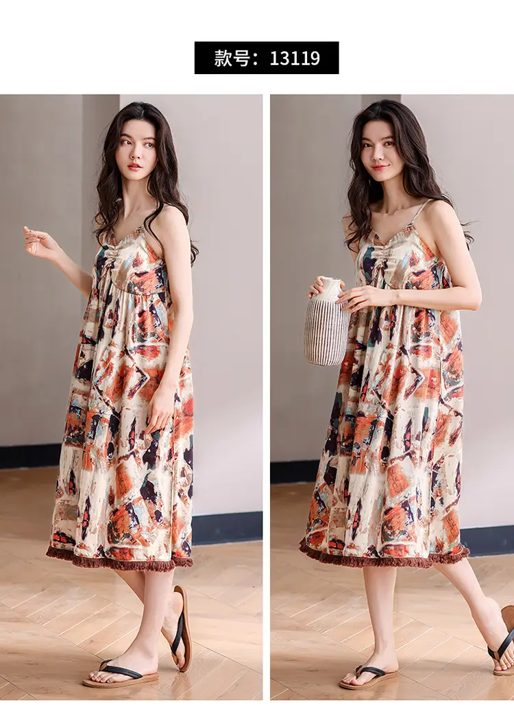 Chun Baifen Nightdress Women's Pajamas Summer Summer Ice Silk Camisole Summer High-end dress Retro Style — feature 24