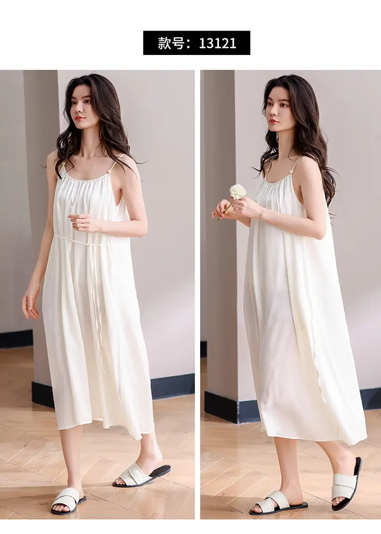 Chun Baifen Nightdress Women's Pajamas Summer Summer Ice Silk Camisole Summer High-end dress Retro Style — feature 25