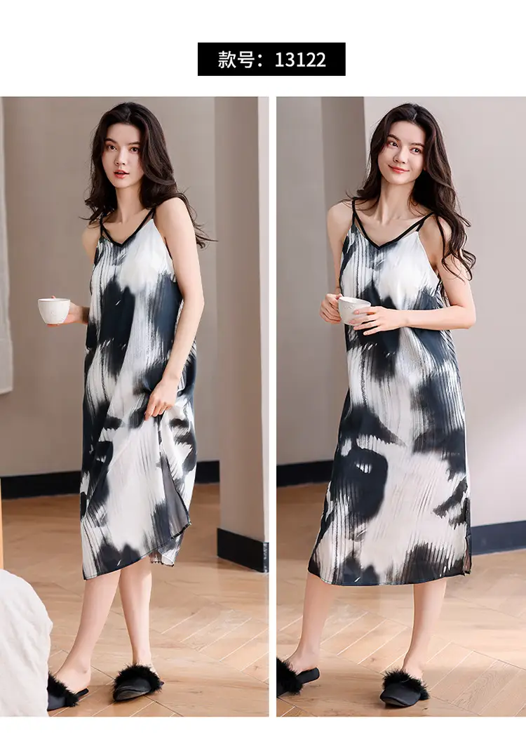 Chun Baifen Nightdress Women's Pajamas Summer Summer Ice Silk Camisole Summer High-end dress Retro Style — feature 26