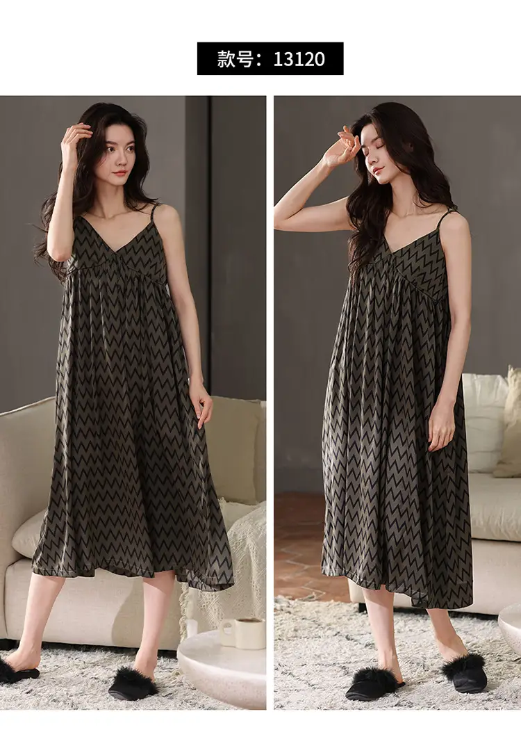 Chun Baifen Nightdress Women's Pajamas Summer Summer Ice Silk Camisole Summer High-end dress Retro Style — feature 27
