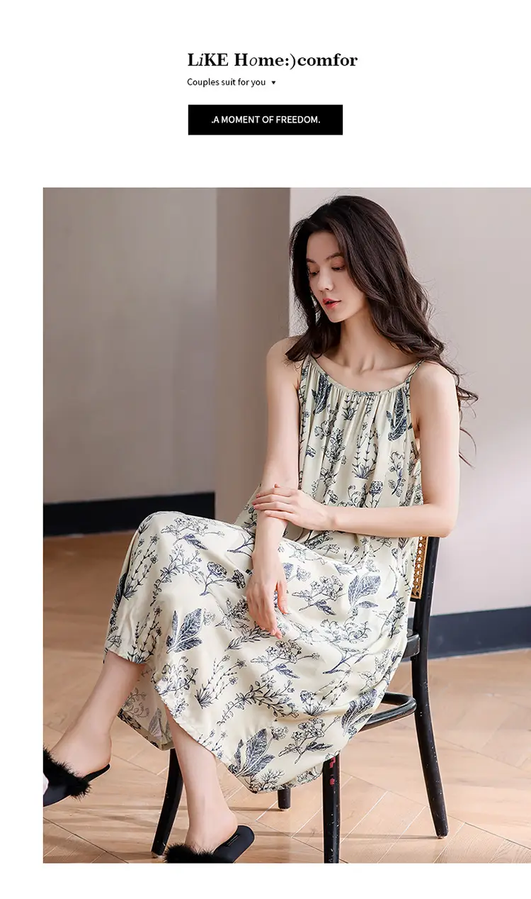 Chun Baifen Nightdress Women's Pajamas Summer Summer Ice Silk Camisole Summer High-end dress Retro Style — feature 6