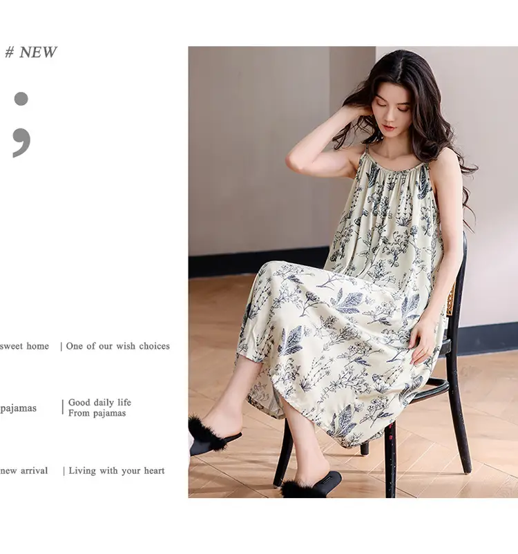 Chun Baifen Nightdress Women's Pajamas Summer Summer Ice Silk Camisole Summer High-end dress Retro Style — feature 8