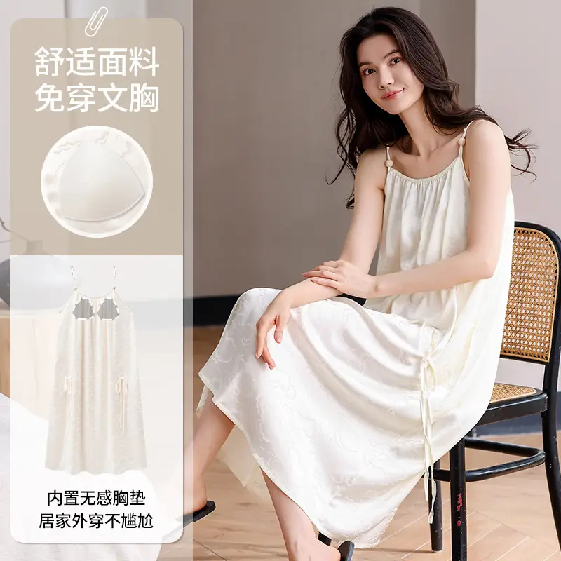 Chun Baifen Nightdress Women's Pajamas Summer Summer Ice Silk Camisole Summer High-end dress Retro Style