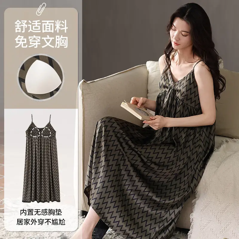 Chun Baifen Nightdress Women's Pajamas Summer Summer Ice Silk Camisole Summer High-end dress Retro Style
