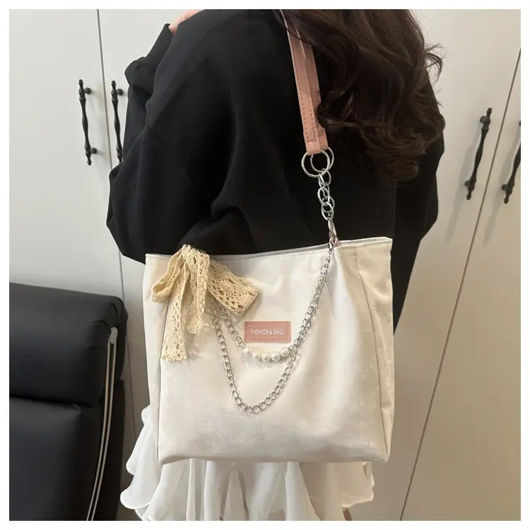 White Korean Style Shoulder Bag with Lace Tassel — feature 15