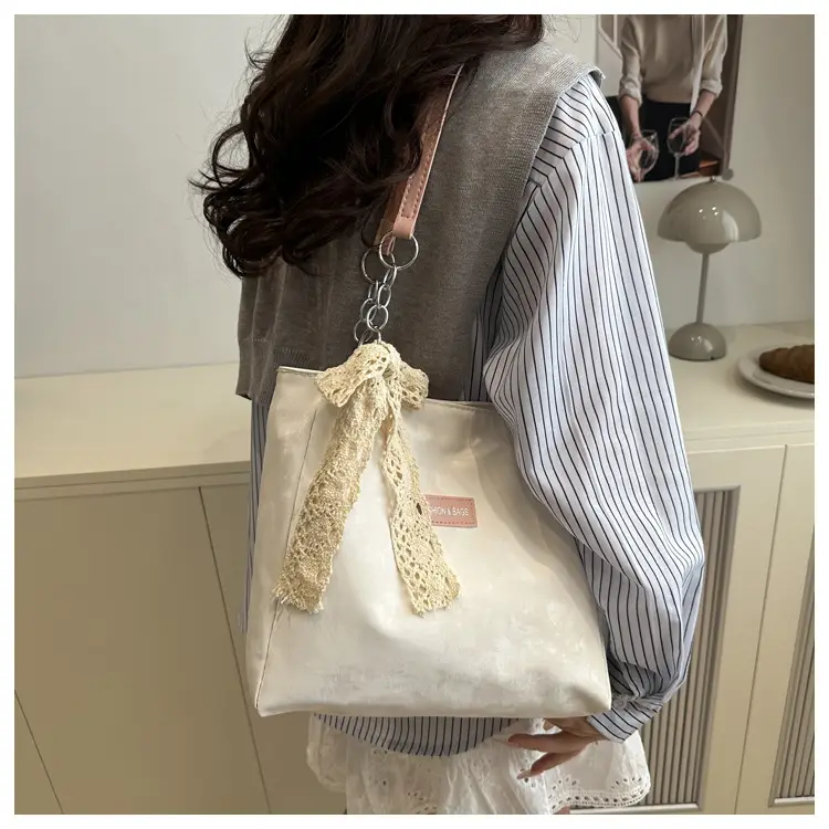 White Korean Style Shoulder Bag with Lace Tassel — feature 18