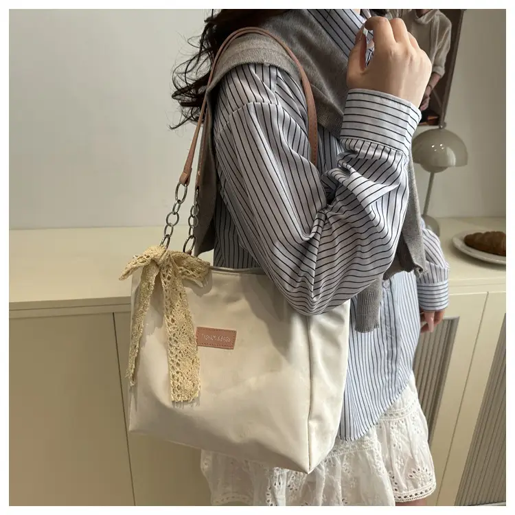 White Korean Style Shoulder Bag with Lace Tassel — feature 19