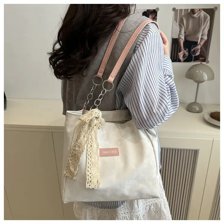 White Korean Style Shoulder Bag with Lace Tassel — feature 21