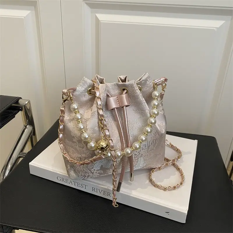 Chinese Embroidered Pearl Chain Shoulder Bag - Image 7
