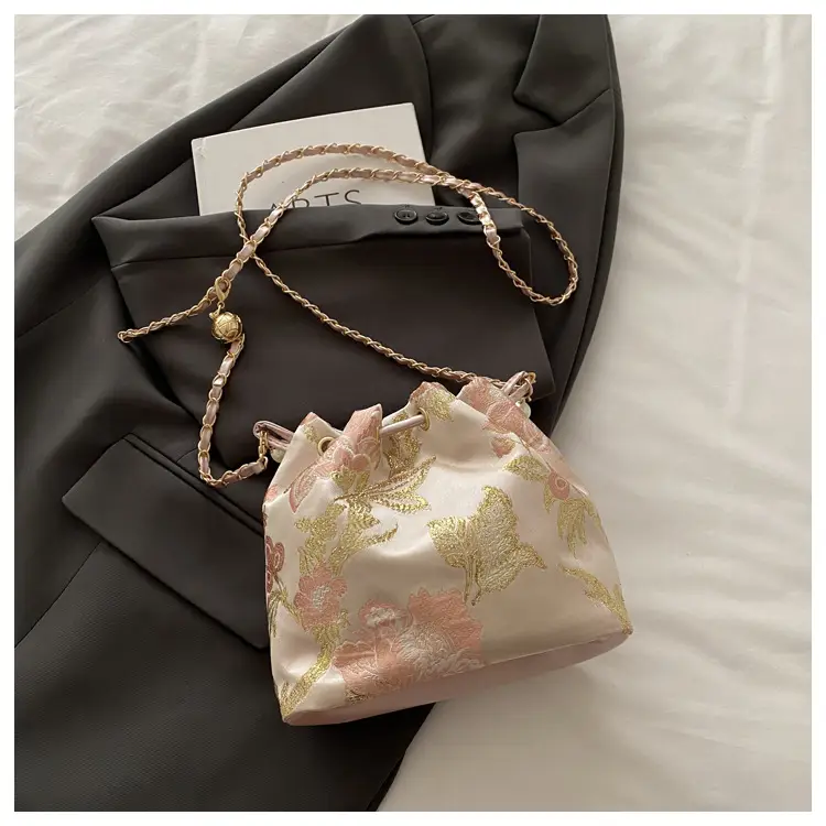 Chinese Embroidered Pearl Chain Shoulder Bag — feature 11