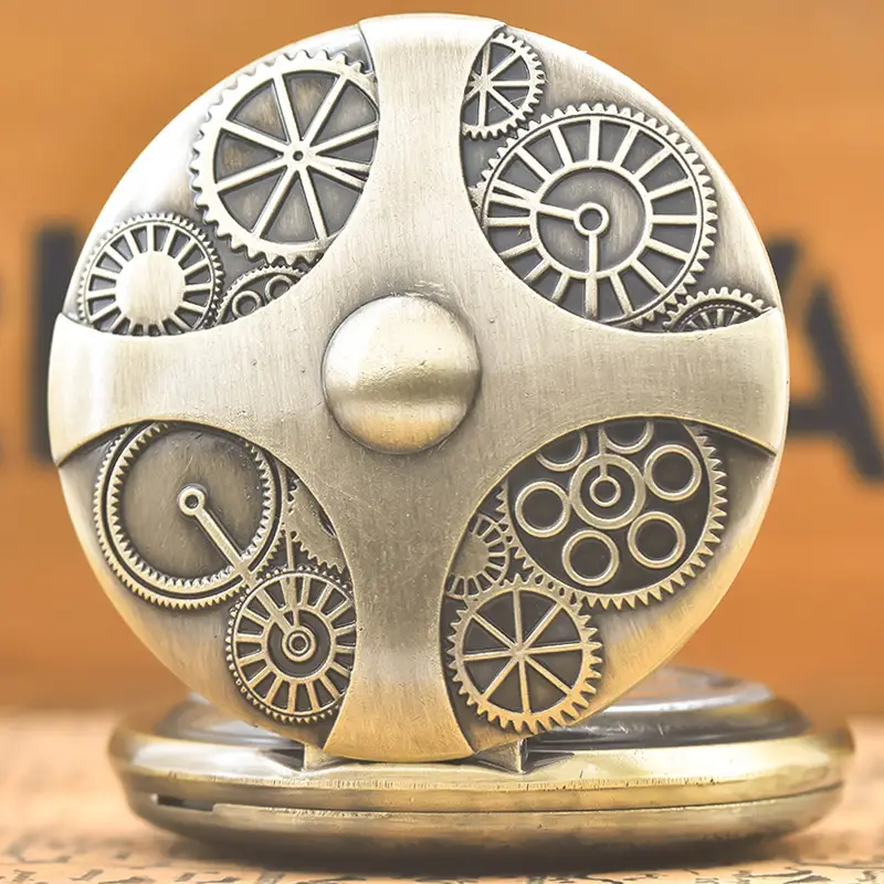 Retro Bronze Pocket Watch with Chain & Intricate Design - Image 2