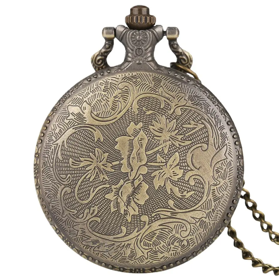 Retro Bronze Pocket Watch with Chain & Intricate Design - Image 5